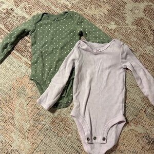 Olive Green Polkadot and Pale Lavender Baby Onesies